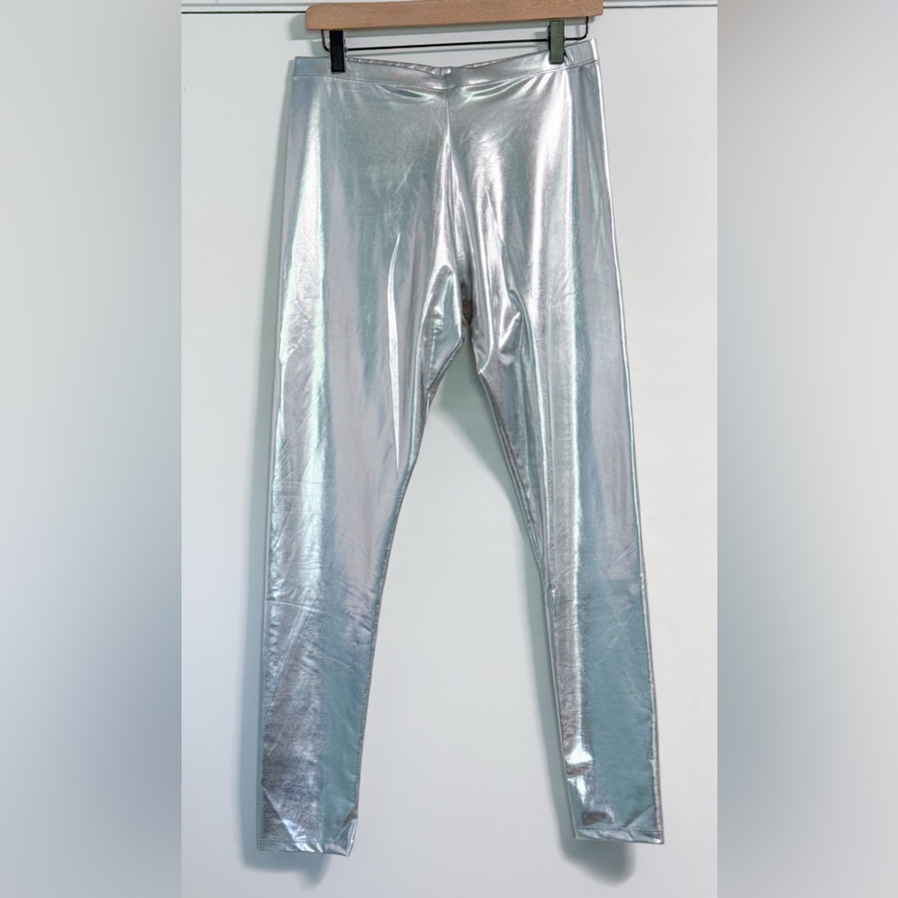 Diamondkit Metallic Silver Leggings Womens M Party and  Dance Streetwear